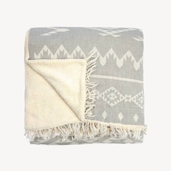 POKOLOKO Fleece Lined Throw Atlas Light Grey